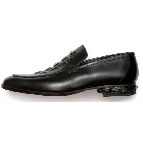 Mauri Black Genuine Hornback Alligator Print Loafers Shoes.